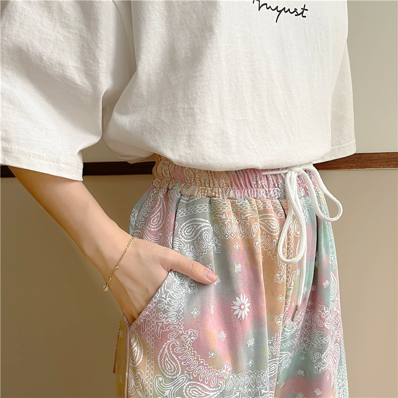 SUXI Quần dài ống rộng in hoa phong cách Hàn Quốc retro thời trang mùa hè cho nữ