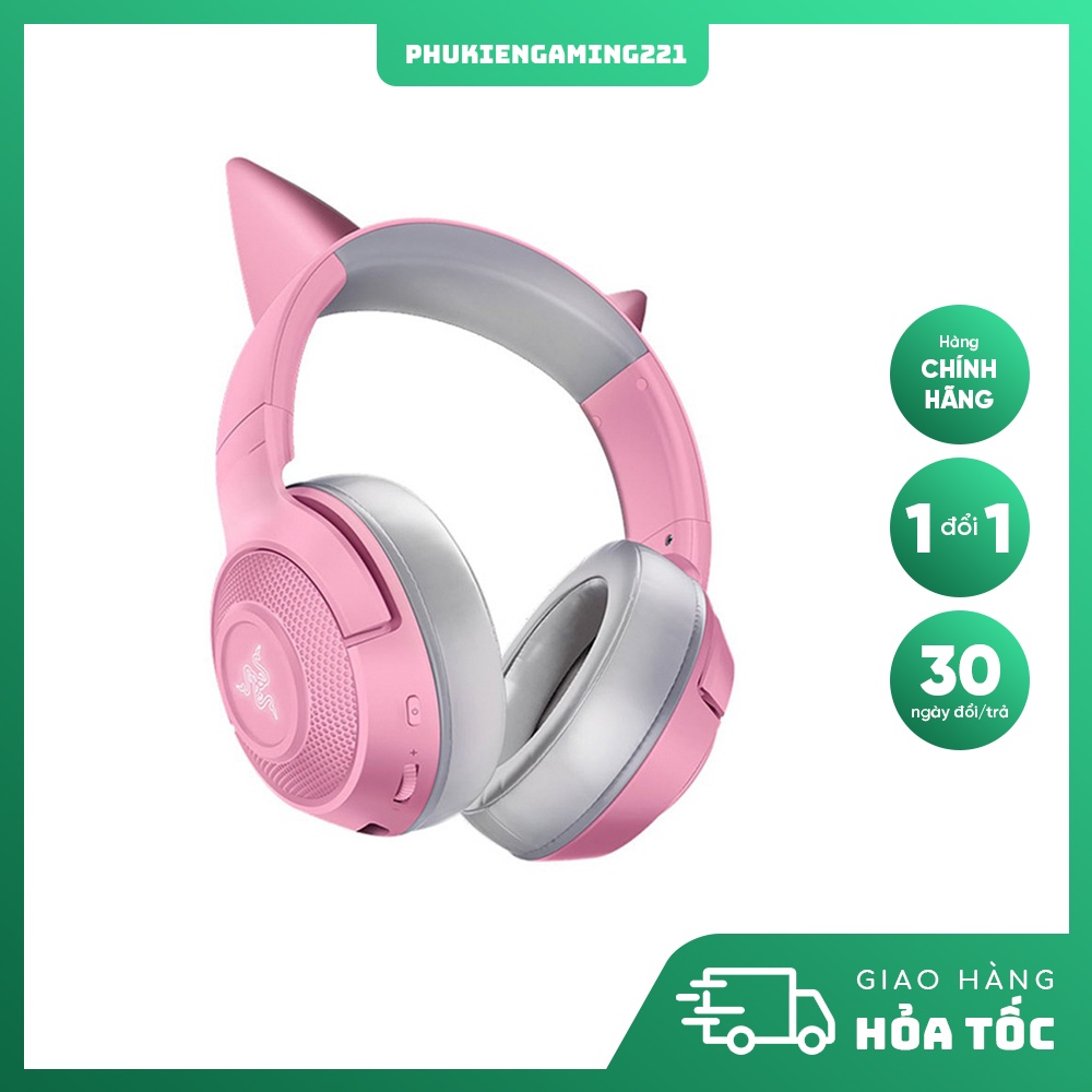 Tai Nghe Chơi Game Không Dây - Razer Kraken BT Kitty Edition-V2 Quartz Hồng Bluetooth- Phiên bản 2023- Hàng Chính Hãng