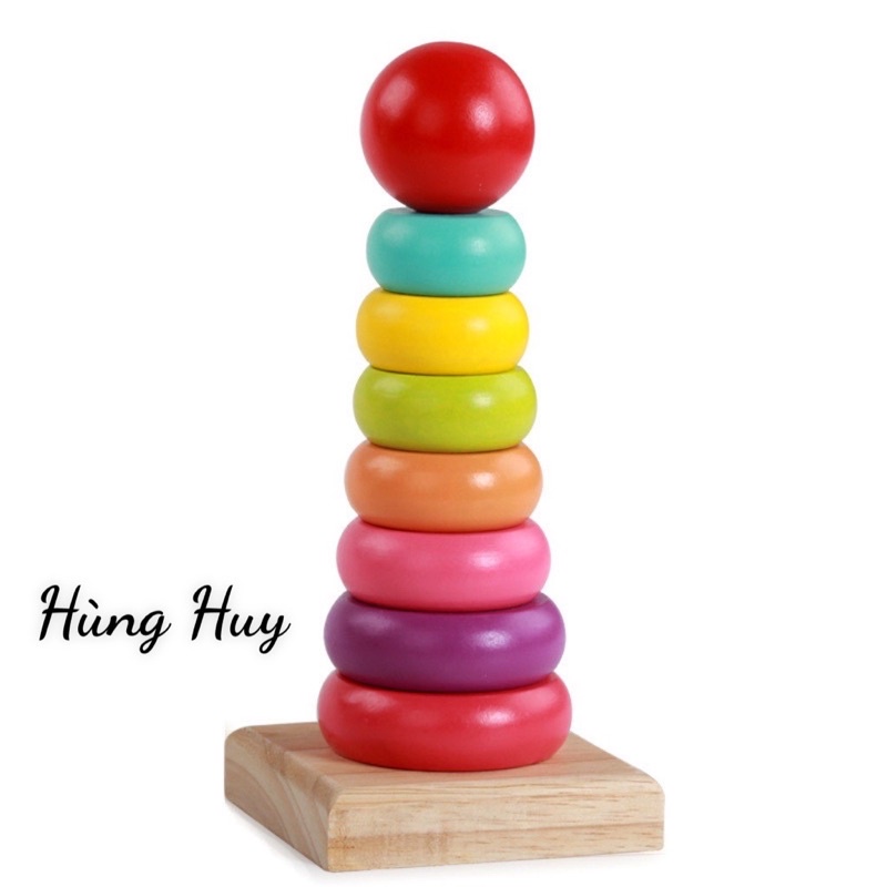 Đồ chơi gỗ- Tháp cầu vồng bằng gỗ Montessori giúp bé rèn luyện tư duy sự khéo léo thích hợp cho mọi lứa tuổi