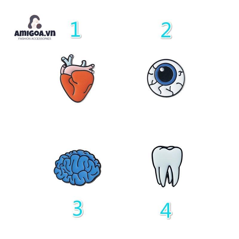Ghim Cài Cổ Áo Hình Bộ Não Quả Cầu Mắt Trái Tim Sáng Tạo Vui Nhộn