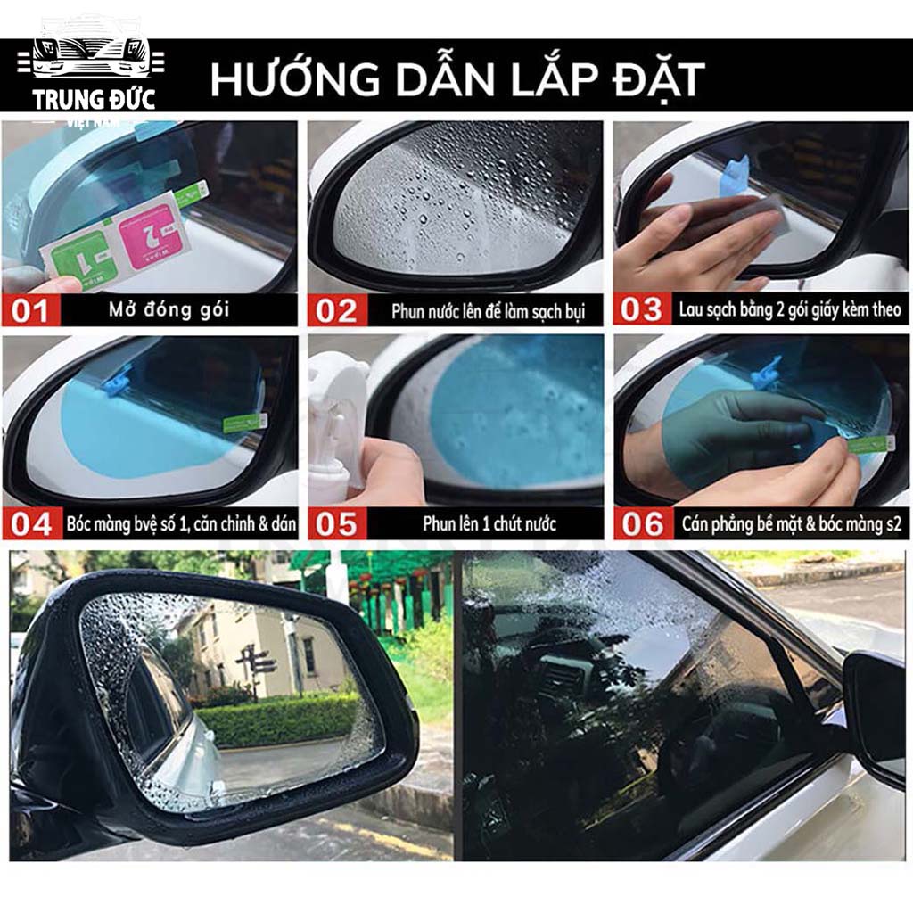 Miếng dán kính chống nước ô tô TRUNGDUCVN dán gương ô tô, giải pháp an toàn khi lái xe trong ngày mưa