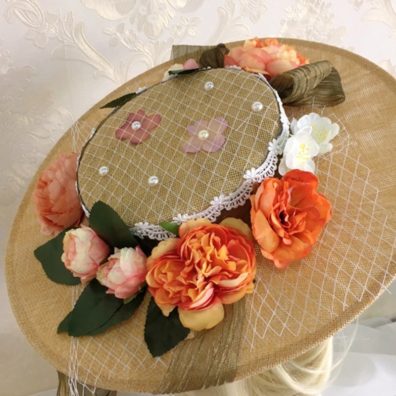 Mũ Chống Nắng Phẳng Đính Hoa Thủ Công Phong Cách Lolita Cho Nữ