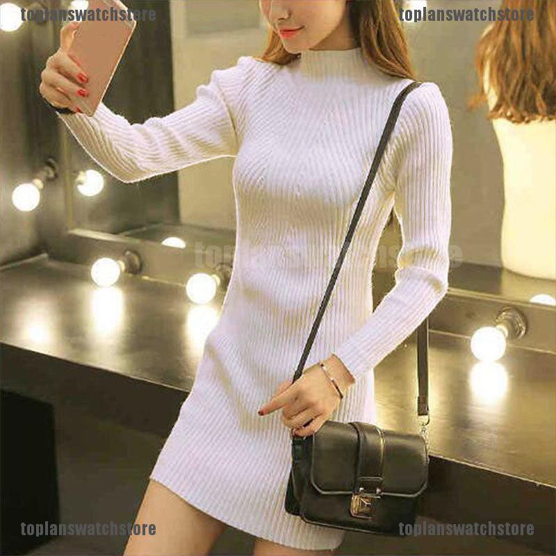 [COD Tope] Đầm Sweater Dệt Kim Cổ Lọ Ôm Dáng Thời Trang Thu Đông Cho Nữ