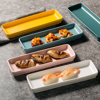 Đĩa Sứ Hình Chữ Nhật Màu Trắng Đựng Sushi (Qq564843526)