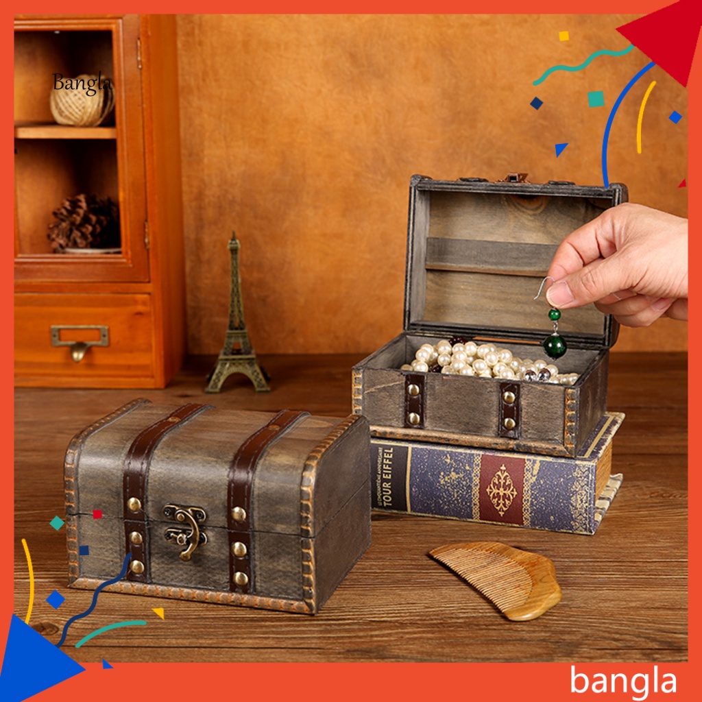 Hộp Đựng Kho Báu Bằng Gỗ Sức Chứa Lớn Phong Cách Retro Dùng Làm Đạo Cụ Chụp Ảnh