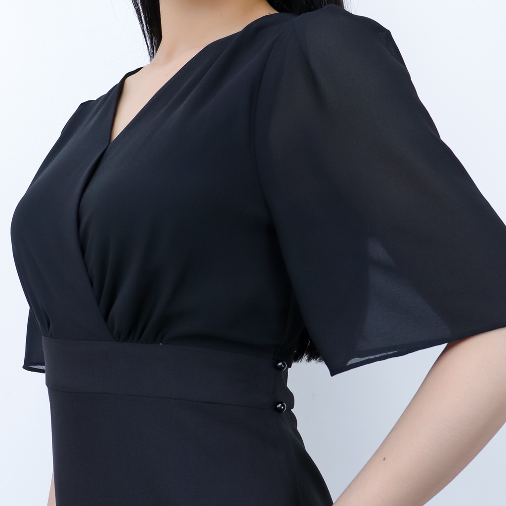 (TẶNG HOA CÀI) Đầm Body Công Sở Dự Tiệc Sang Trọng Bigsize AMYRA ,Thiết Kế Dáng Ôm Tay Ren Cổ V Thanh Lịch Cao Cấp DA165