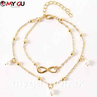 Lắc chân đính Ngọc trai xinh xắn LC03 - Màu vàng