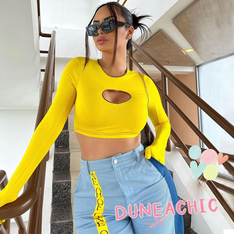 DUNEA Áo Croptop Tay Dài Dáng Ôm Thời Trang Cá Tính Cho Nữ