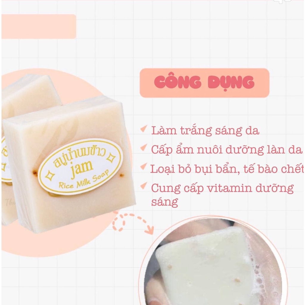 Xà Phòng Cám Gạo Thái Lan Xà Phòng Trắng Da Jam Rice Milk Soap Bánh Vuông 65gr ZUZU