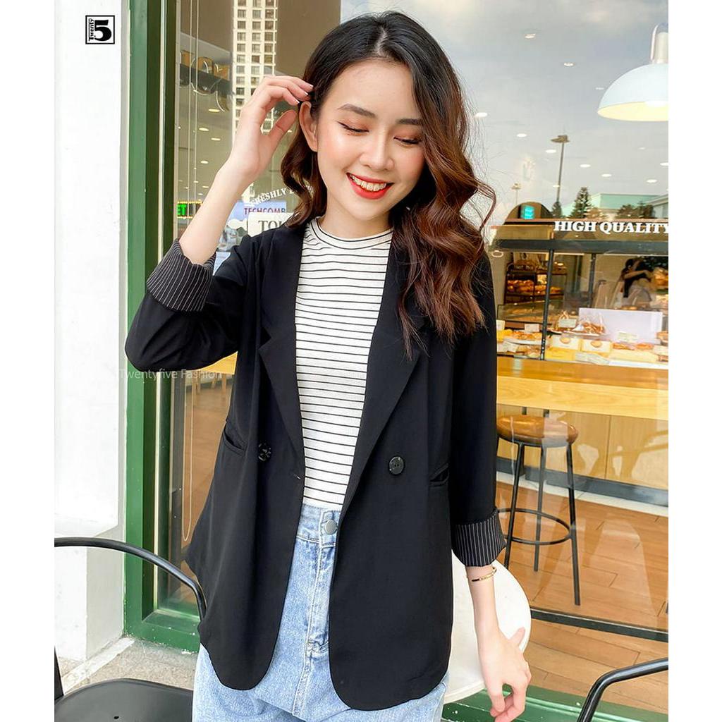 Áo vest nữ suông rộng 2 hàng khuy tay phối Twentyfive NV10