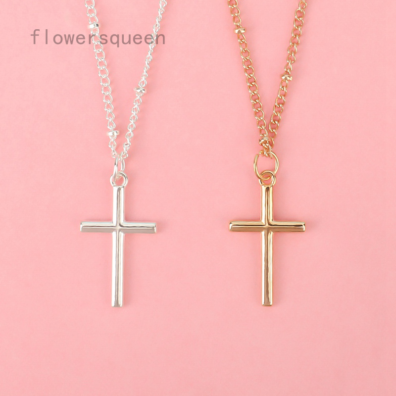 flowersqueen Dây chuyền mặt hình chữ thập đơn giản dành cho nữ