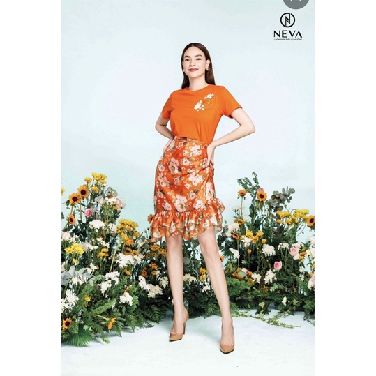 NEVA newtag chân váy xanh/cam hoa mới nguyên tag S/M