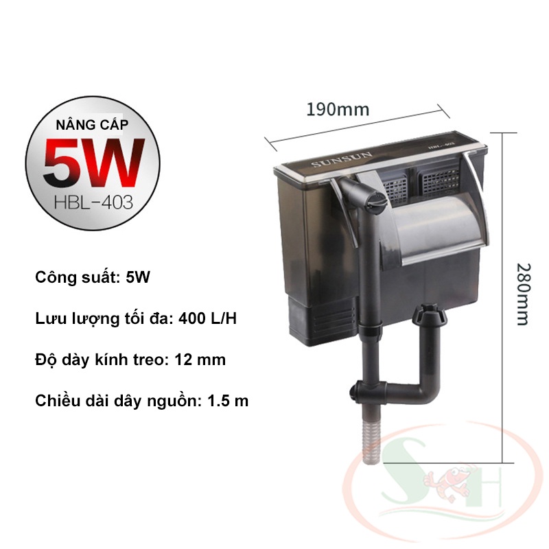 Lọc thác Sunsun HBL 402, 403 kèm hút váng lọc treo mini bể cá tép thủy sinh