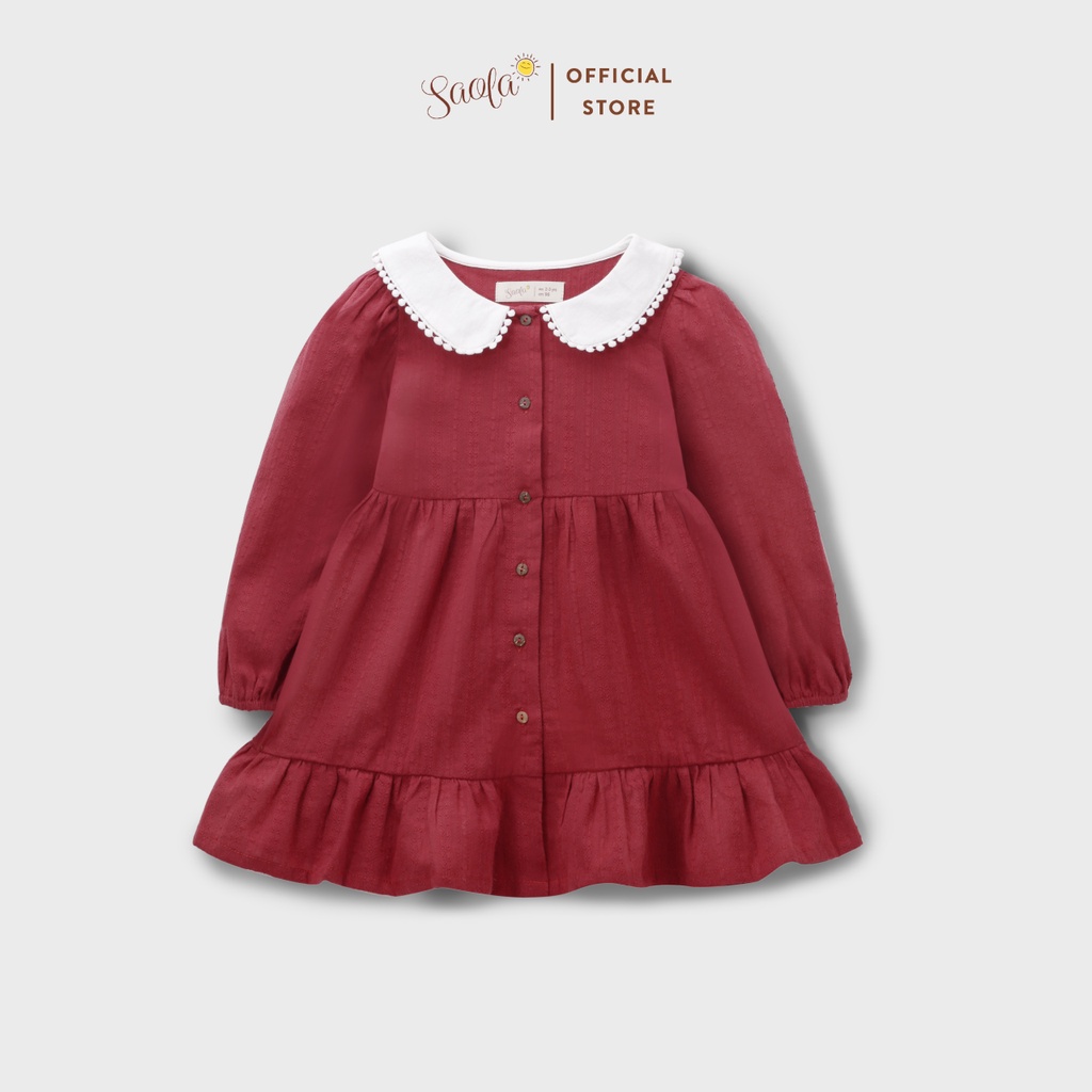 Đầm Bé Gái/ Váy Bé Gái Cổ Tròn Bâu Lá Sen Tay Dài Kiểu Dáng Đáng Yêu - DORIS DRESS - DRC028 - SAOLA KIDS CLOTHING - Đỏ