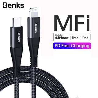 Benks cáp sạc nhanh mfi pd cho iphone 12 mini 11 pro max x xs xr 8 plus type c to lightning cable charger cord
