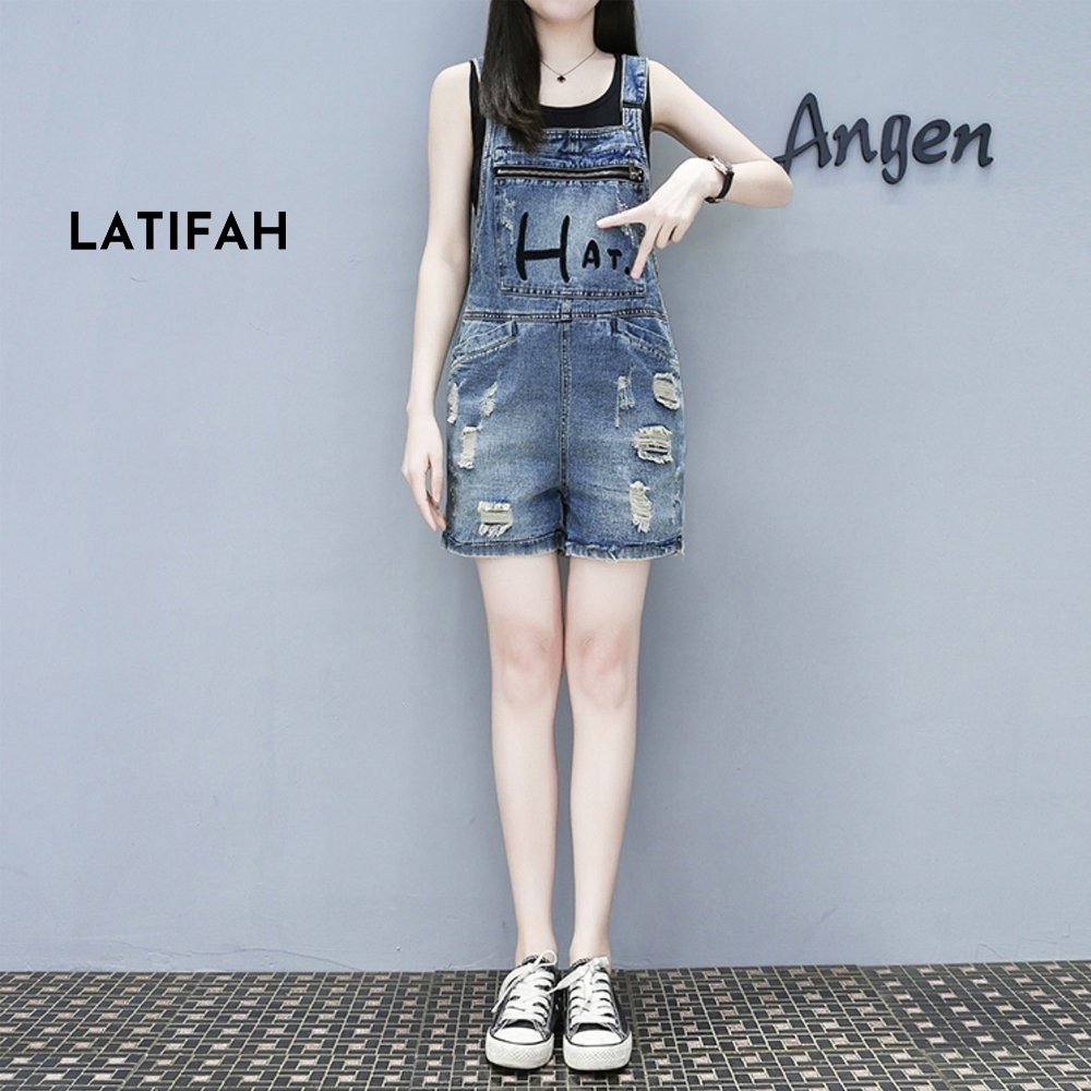 Yếm short jean LATIFAH dây kéo thêu chữ HAT YJ021 phong cách hàn quốc