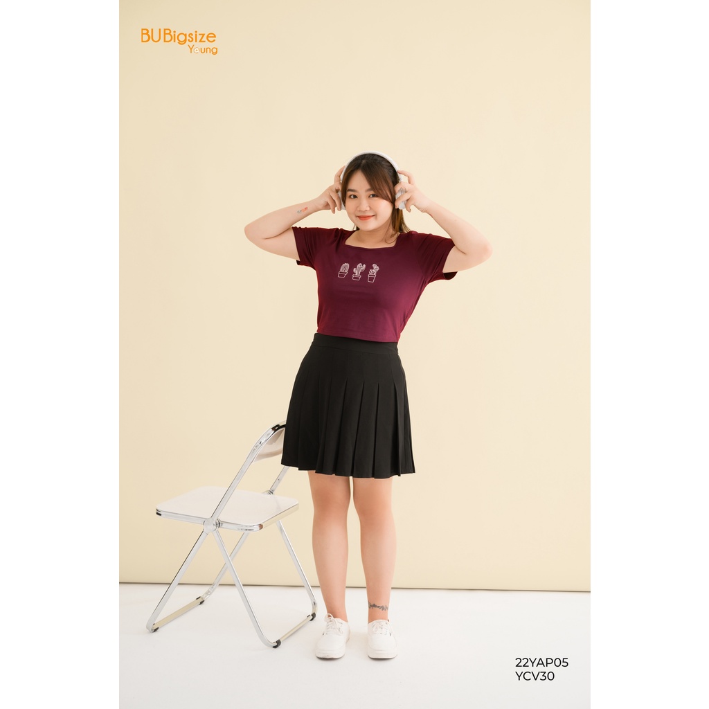 Áo phông dáng ngắn thêu xương rồng BIGSIZE (55kg đến 95kg) - 22YAP05 - [BU Bigsize Young]