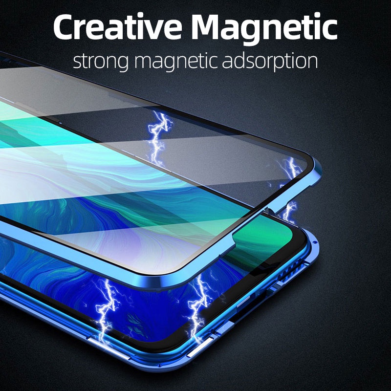 Ốp Điện Thoại Kính Cường Lực Hai Mặt Viền Kim Loại Nam Châm Cho VIVO Y12 Y15 Y17 Y19 Y3 U3 Y12S Y20 Y21 Y21S Y22 Y22S