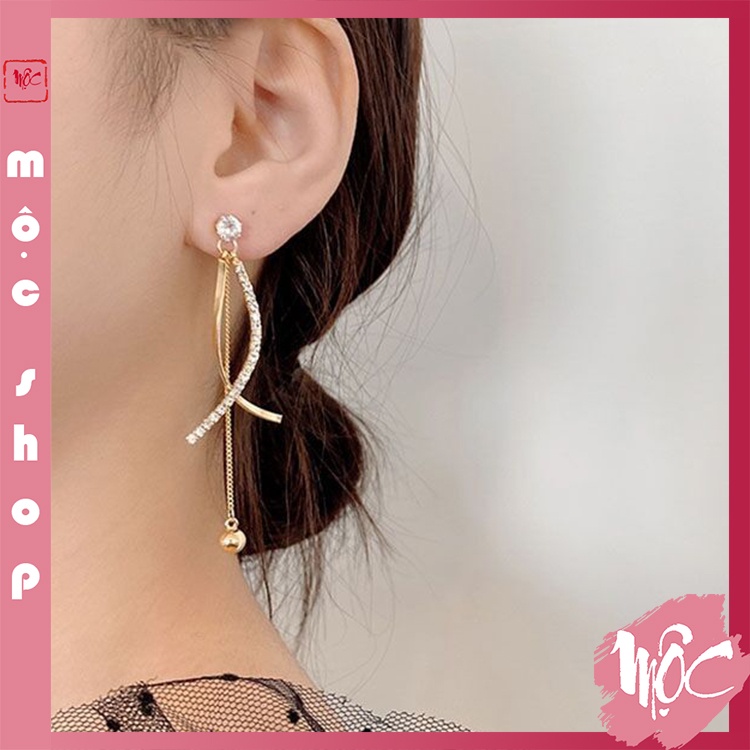 Khuyên tai tua dài phong cách , bông tai titan nữ tính