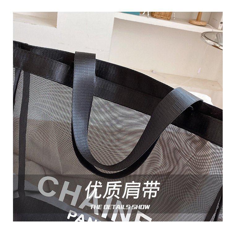 Túi lưới đựng mỹ phẩm in chữ cái màu trắng và đen phong cách Âu Mỹ thanh lịch sành điệu