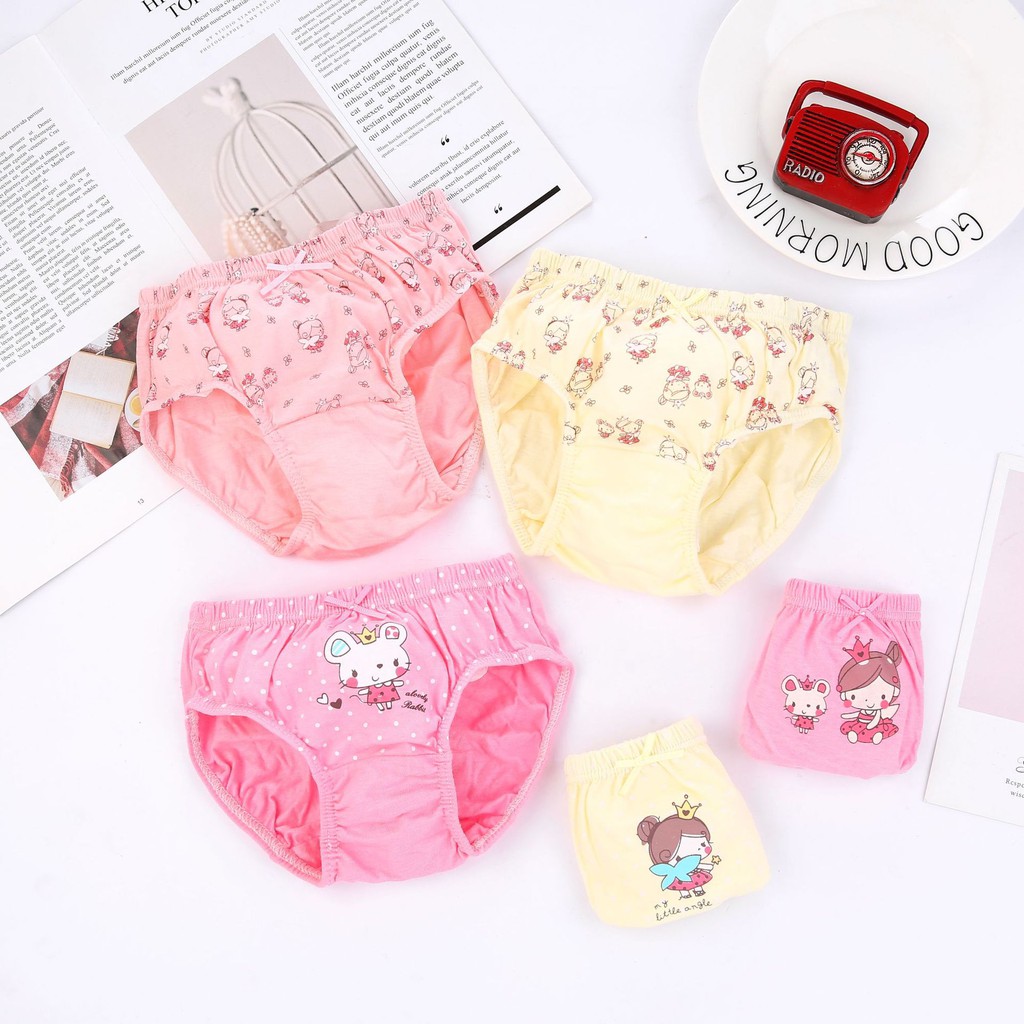 Set 5 quần lót bé gái Hàn Quốc 100% vải cotton thoáng mát, an toàn cho sức khỏe của bé mẫu Sweet Angel