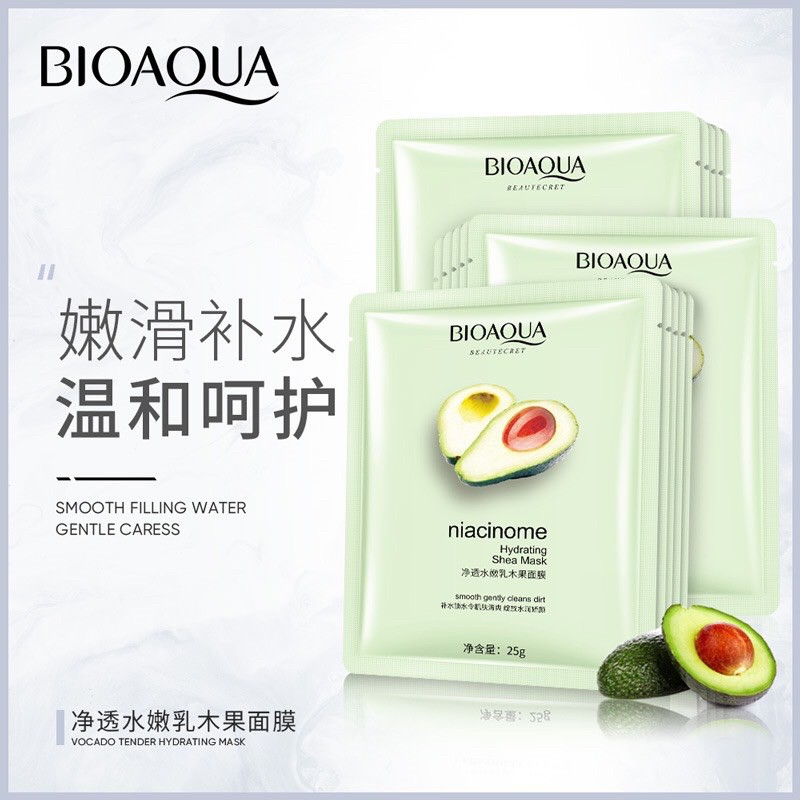 10 miếng mặt nạ Bơ Bioaqua dưỡng trắng dưỡng ẩm làm mềm mịn da