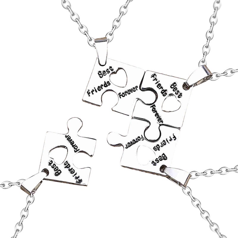 Set 4 dây chuyền mặt kiểu mảnh ghép hình học bằng kim loại thời trang dành cho bạn thân