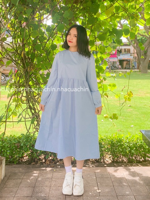 đầm suông màu xanh
