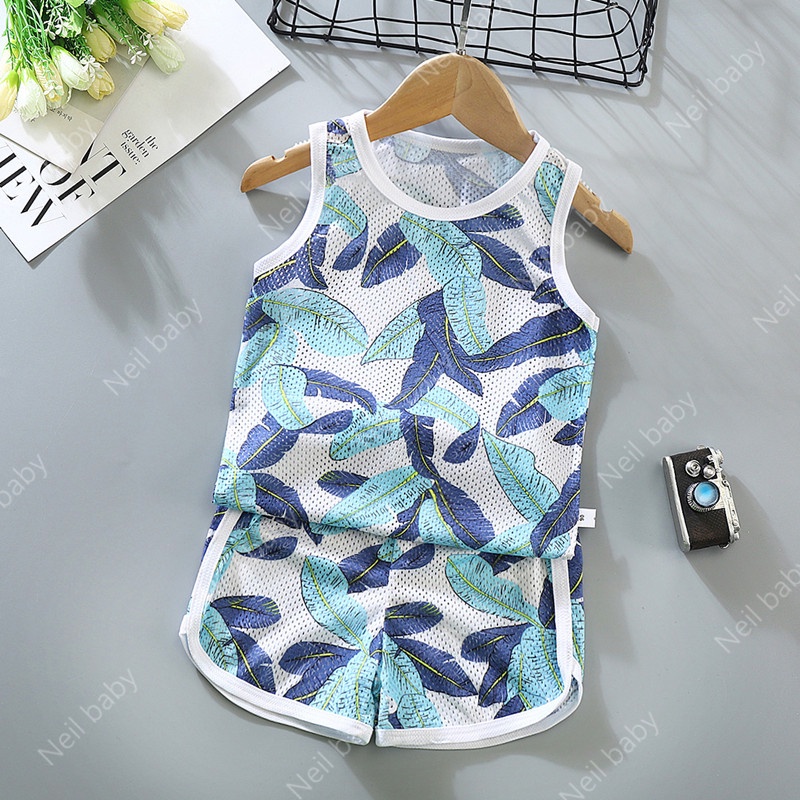 Bộ Áo Sát Nách In Hoạt Hình + Quần Short Thể Thao Thời Trang Mùa Hè Cho Bé (70-130)