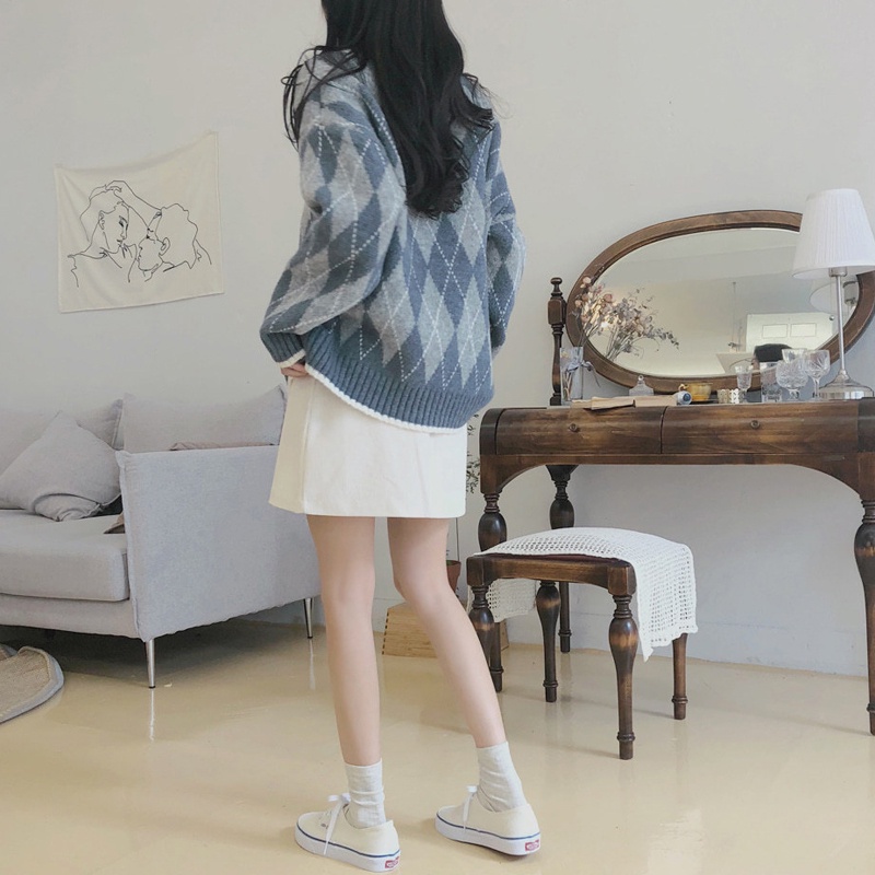 Áo sweater dệt kim cổ tròn dáng rộng dày dặn phong cách retro thời trang