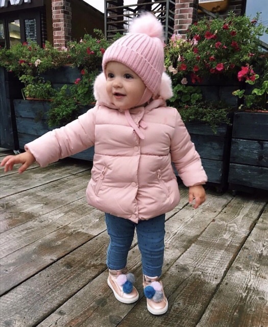 Áo khoác phao Zara mũ lông bé gái/bé trai