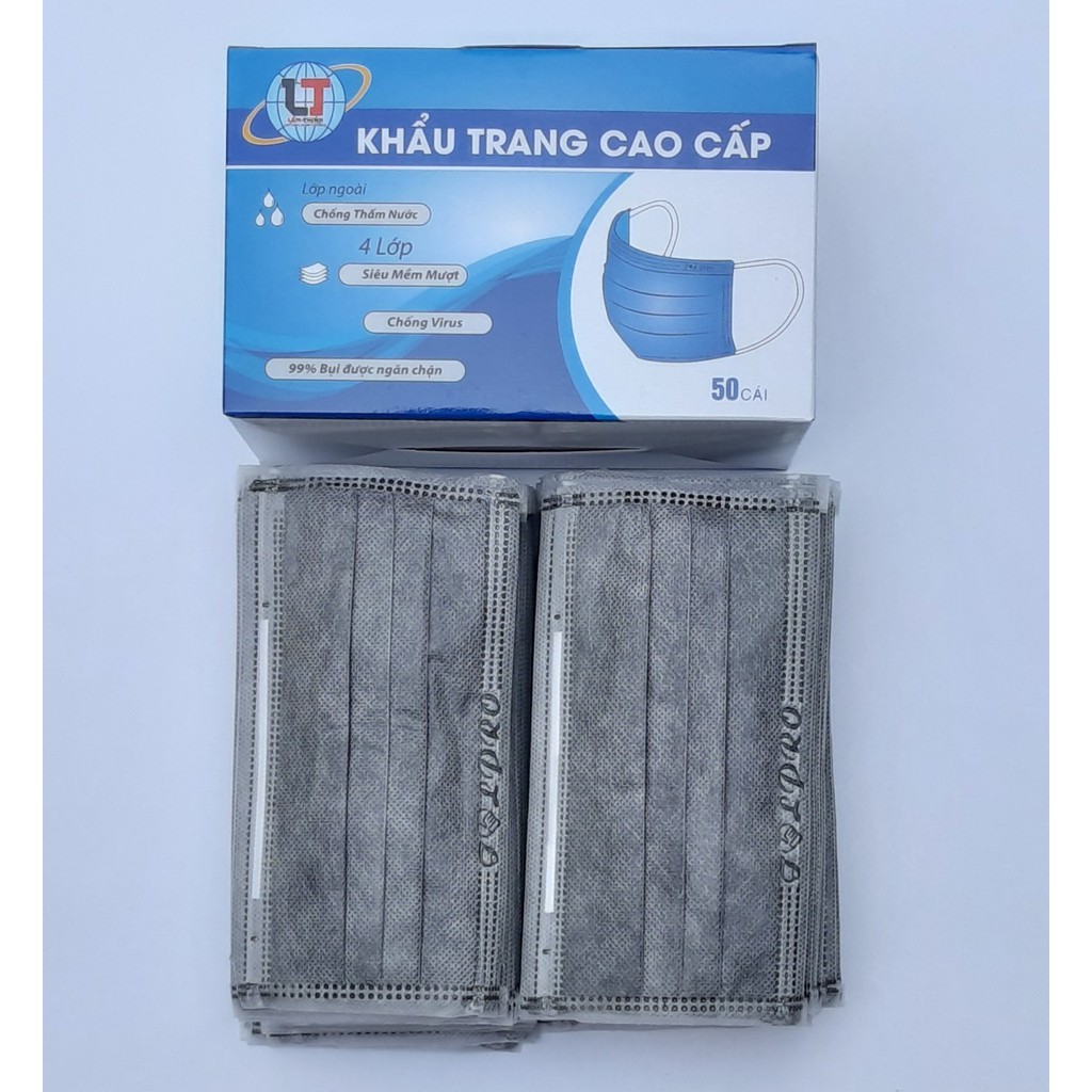 [100 cái] 2 hộp Khẩu trang y tế 4 lớp than hoạt tính kháng khuẩn (Màu xám đen - 50 cái/1 hộp ) | BigBuy360 - bigbuy360.vn