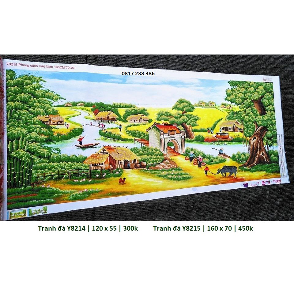 Tranh đính đá phong cảnh đồng quê Y8274(130 x 65 cm). Y8275 (160 x 75 cm), Y8276 (2 m x 95 cm)