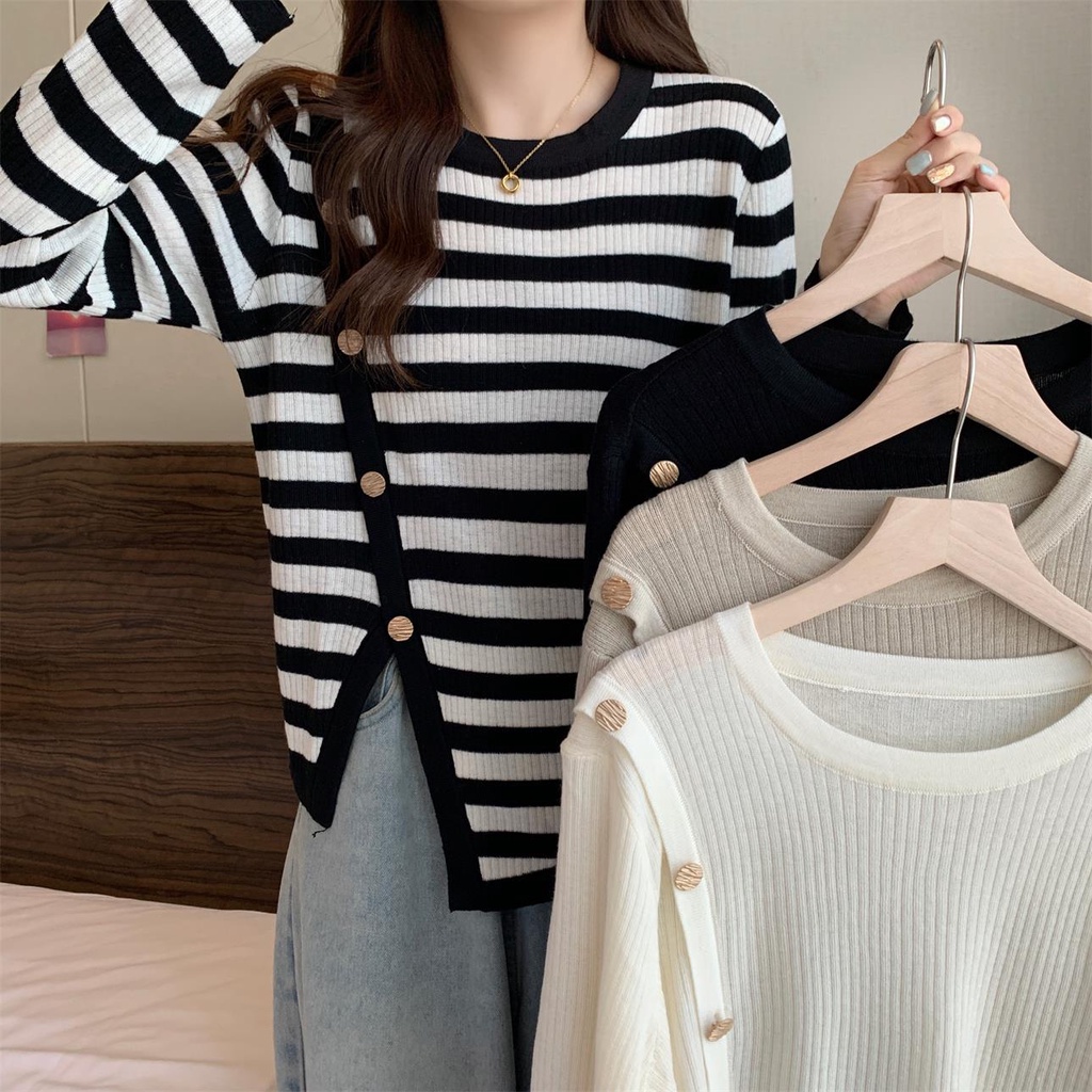 Áo nữ dệt kim ZHELIHANGFEI tay dài dáng rộng tà xẻ độc đáo dễ phối đồ