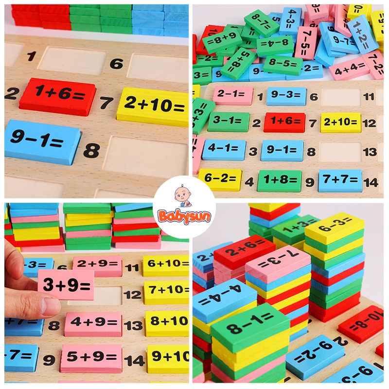 Bộ 110 Quân Domino Phép Tính Học Toán Bằng Gỗ, Đồ Chơi Toán Học, Ghép Hình, Xếp Hình Cho Bé