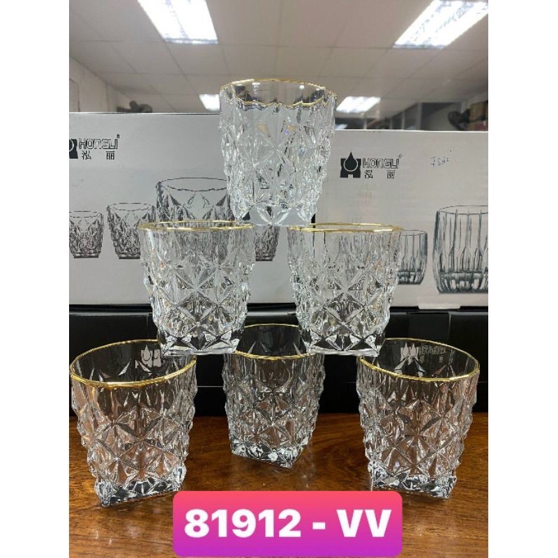 Bộ 6 cốc thủy tinh 81912 kim cương thắng viền vàng