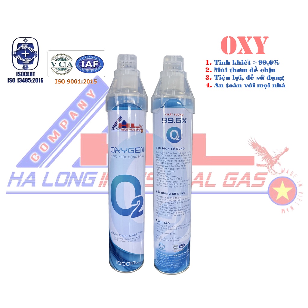 Bình Oxy Cầm Tay Mini 1000ml Chất lượng Oxy (99%-99,9%) - Cung cấp Oxy tinh khiết, Oxy thở, nhanh chóng, tức thời