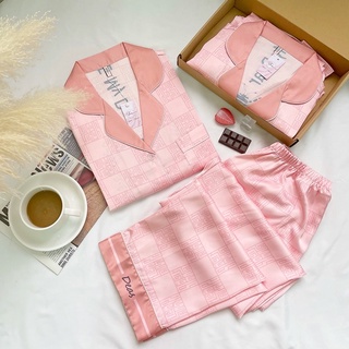 Bộ mặc nhà pyjama lụa dài tea store họa tiết ong cao cấp