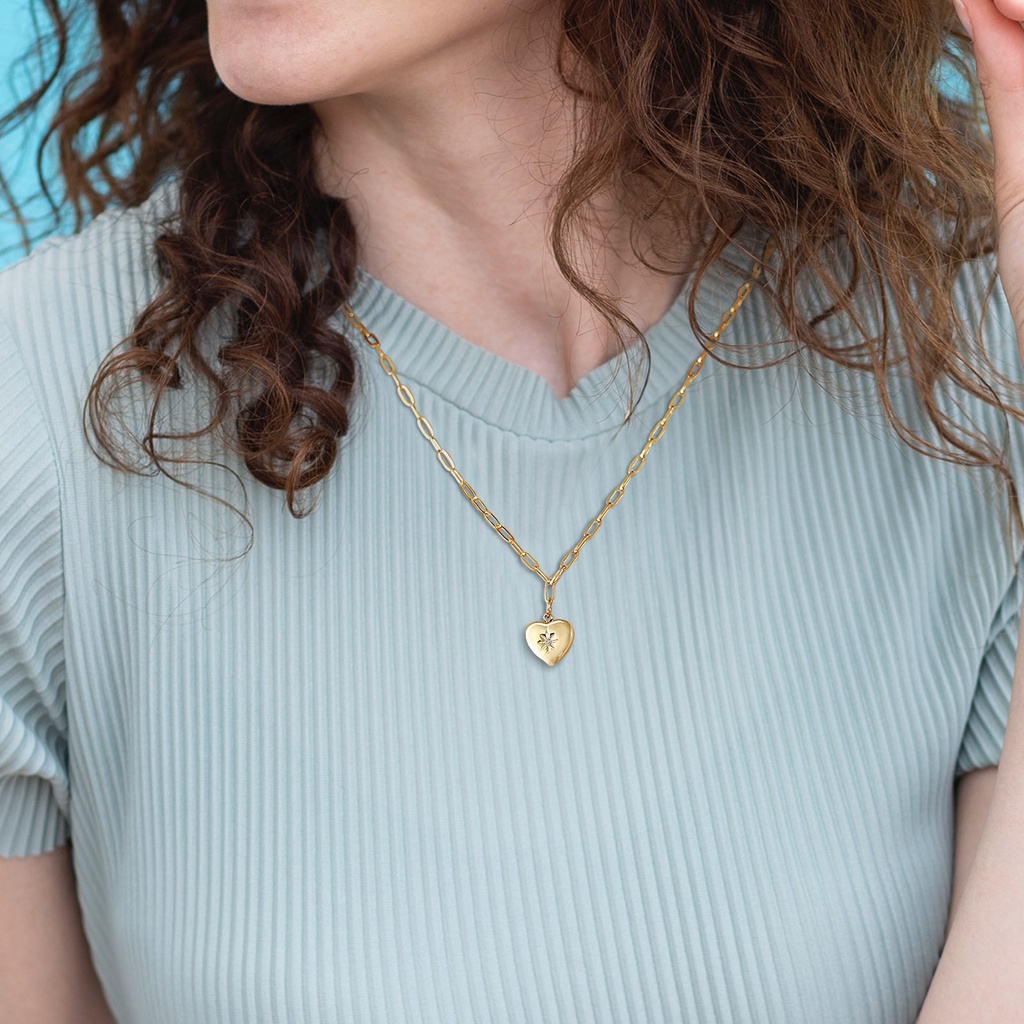 Vòng cổ mặt hình trái tim đính đá màu vàng trơn thiết kế tối giản