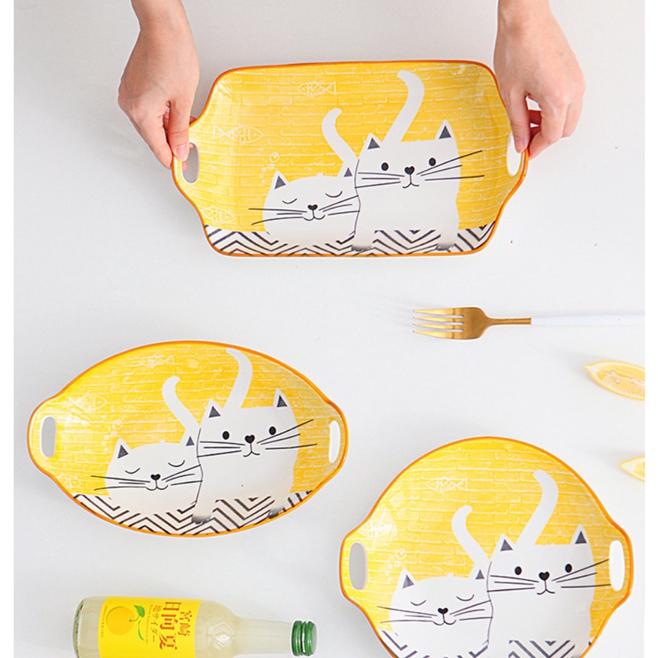 Bộ chén bát đĩa sứ ăn dặm Mèo Cute phong cách Nhật bản dễ thương cho bé