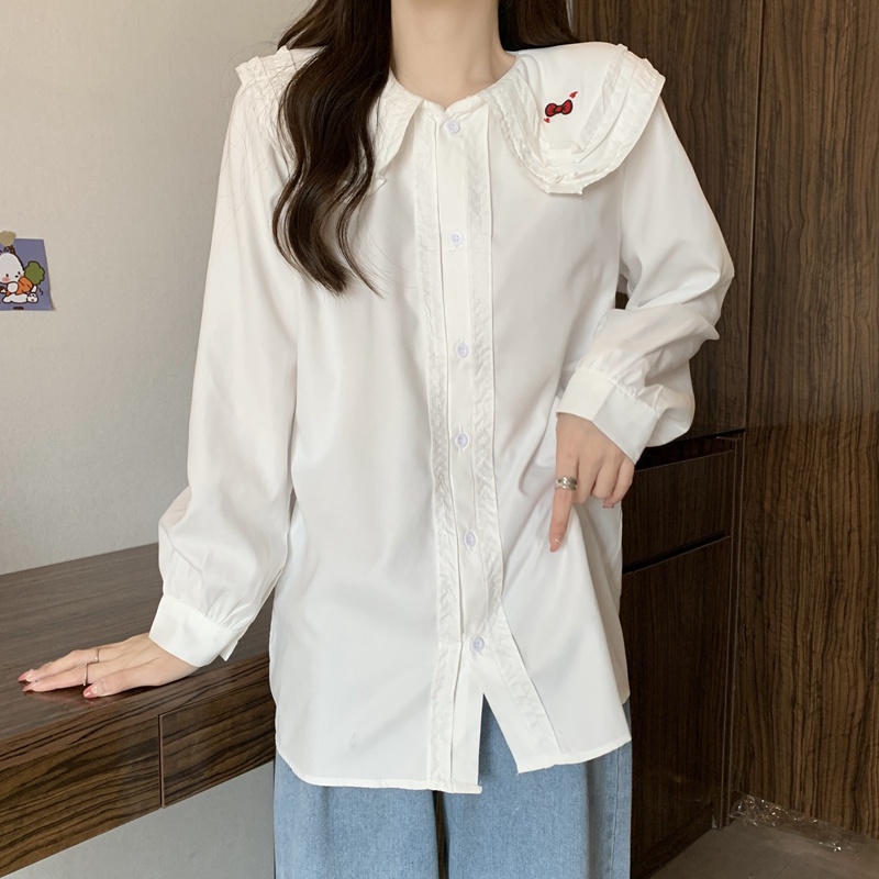 SUXI Áo Sơ Mi Tay Dài Dáng Rộng Cổ Búp Bê Màu Sắc Ngọt Ngào Xinh Xắn