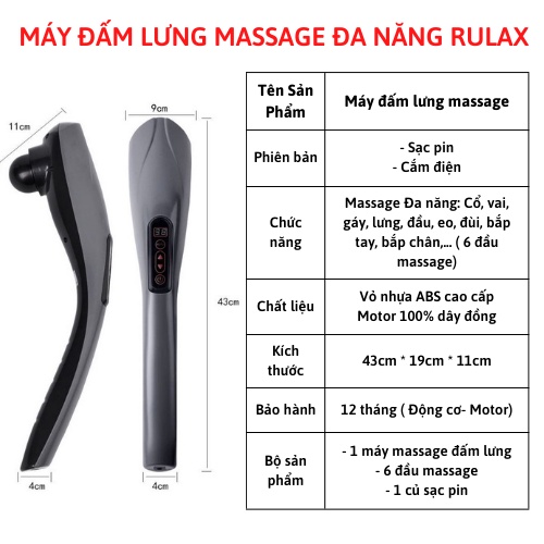 Máy Đấm Lưng Massage Cầm Tay Sạc Pin Không Dây 6 Đầu Phiên Bản Mới Nhất 2021