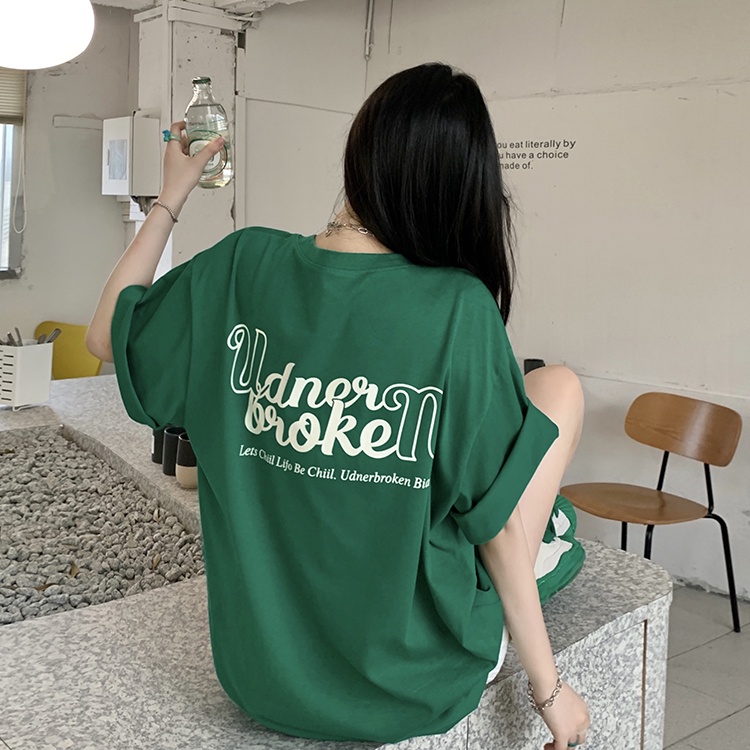 Áo Thun Nữ Ngắn Tay Cổ Tròn In Chữ Thời Trang