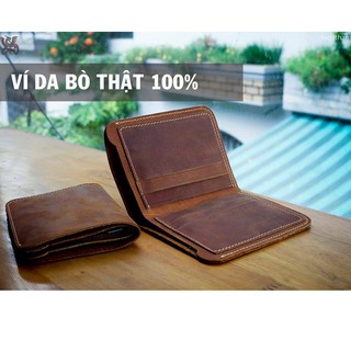 Ví da nam handmade làm từ da bò thật nguyên tấm có độ bền trên 5 năm, ví đứng tối giản