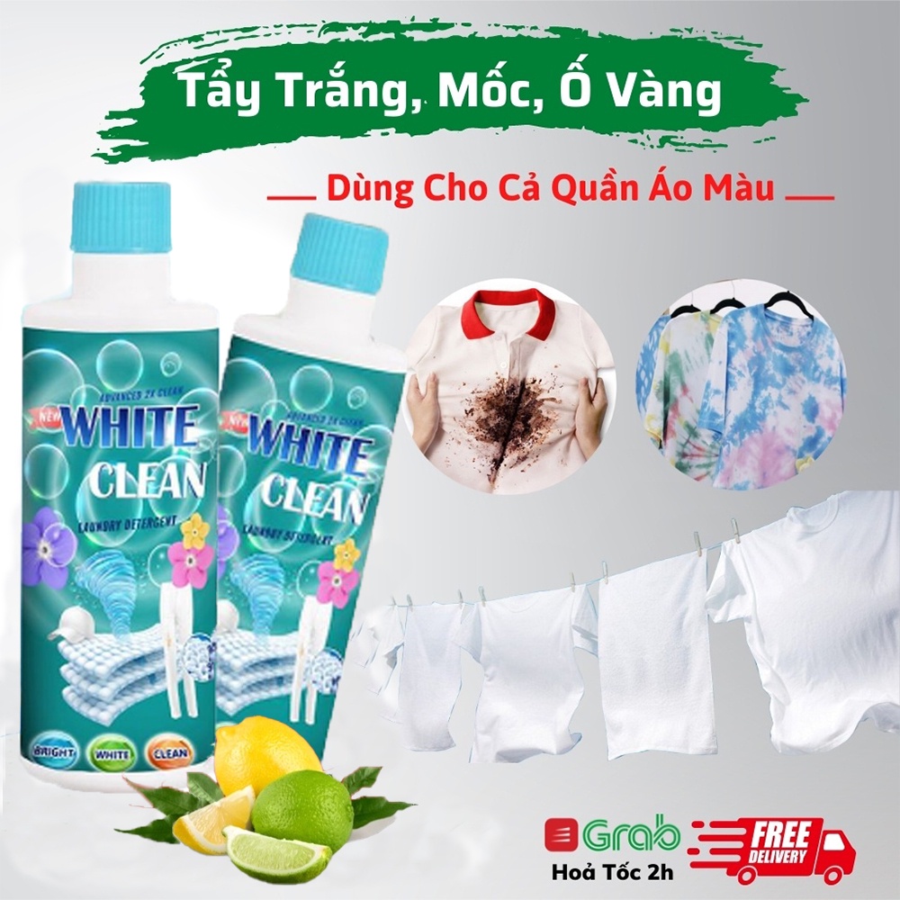 Thuốc tẩy White Clean, nước tẩy trắng vùng cổ, tay áo, mốc, vết ố quần áo đa năng