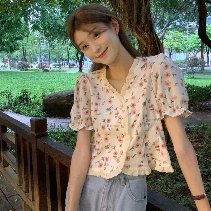 Áo Sơ Mi Hè Thu Viền Bèo Hoa Nhí Ngọt Ngào - Moehn