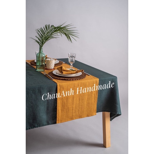 Tấm trải trang trí bàn ăn table runner vải linen 1 lớp kiểu dáng vintage