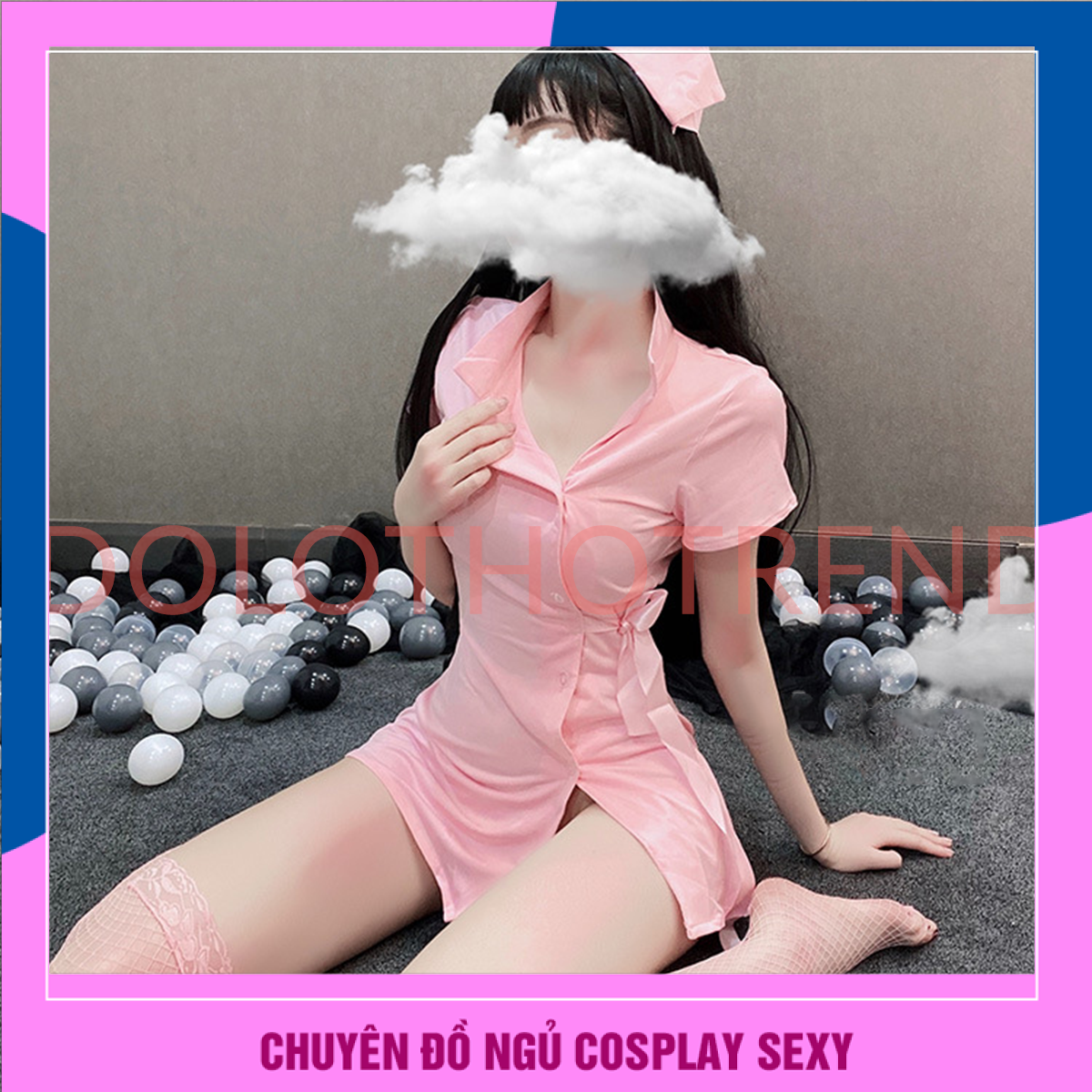 SET Freesize <52kg Đồ ngủ sexy cosplaly nữ y tá hồng gợi cảm - Chất liệu có giãn, thông thoáng