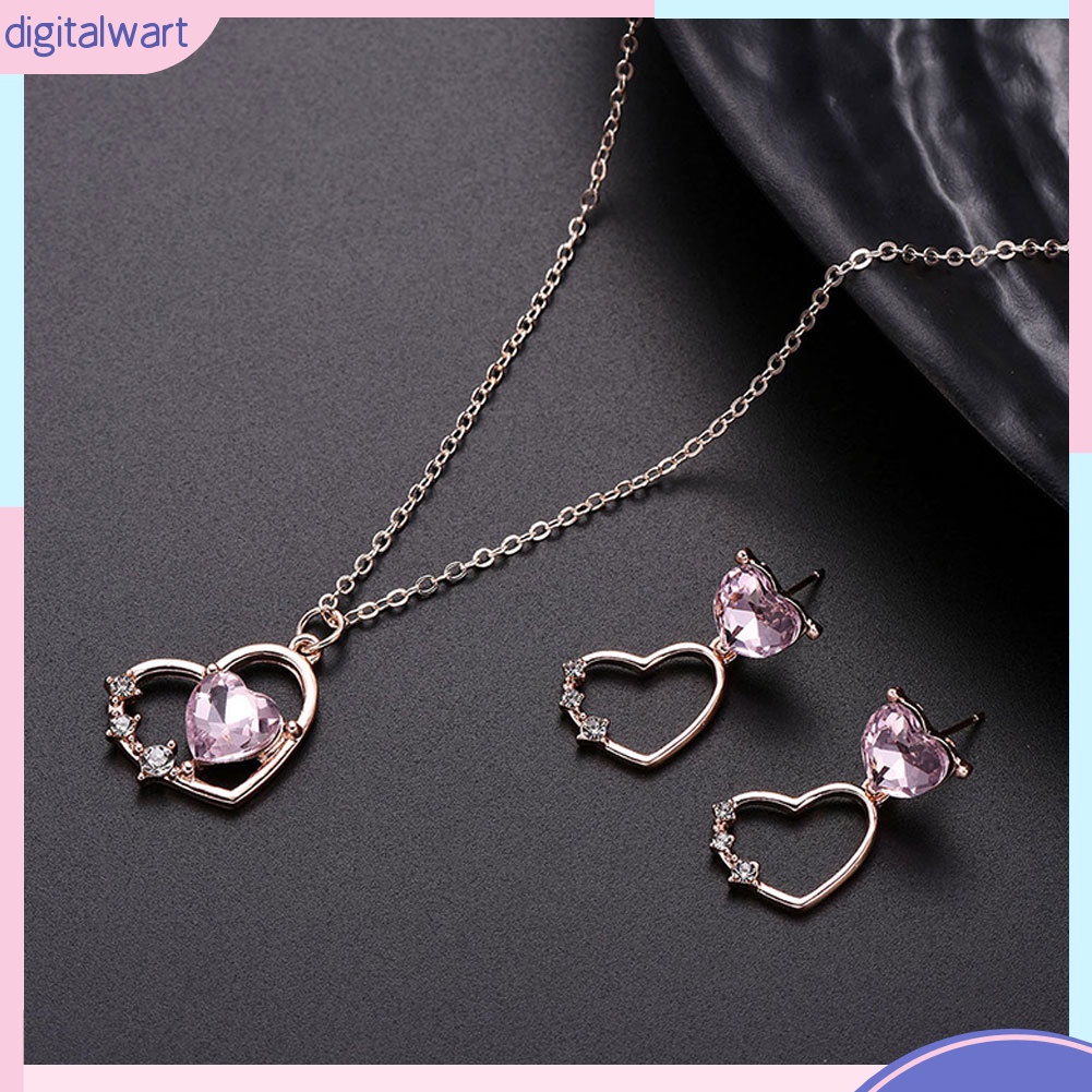 Set Dây Chuyền Và Đôi Khuyên Tai Hình Trái Tim Đính Đá Thời Trang Cho Nữ