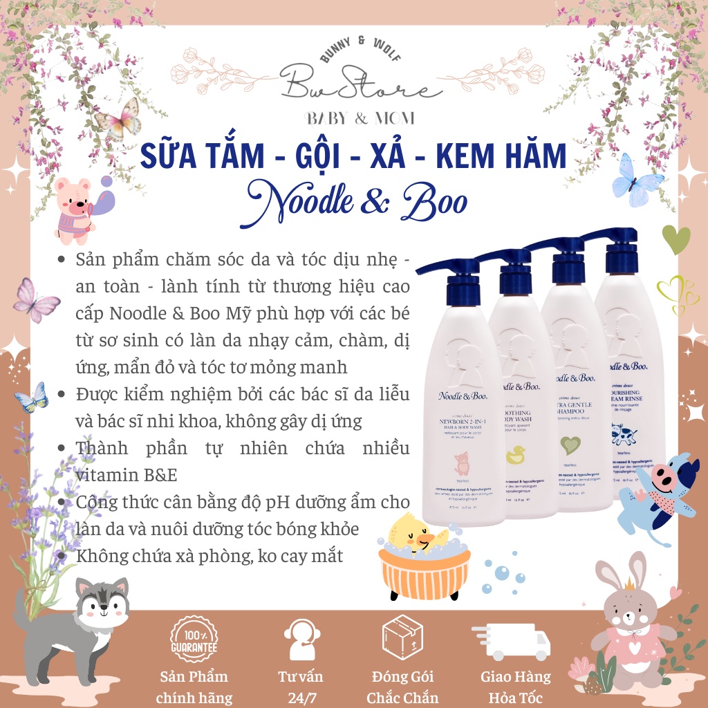 Sữa Tắm Gội Xả - Kem Hăm Cao Cấp Noodle & Boo 473ml cho bé từ sơ sinh Hàng